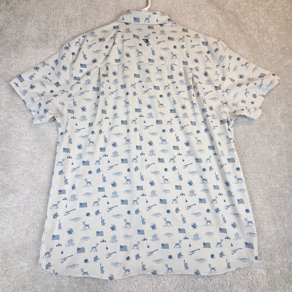 Burlebo Mens XL Performance Short Sleeve Button Down Shirt Americana Print - Picture 2 of 8
